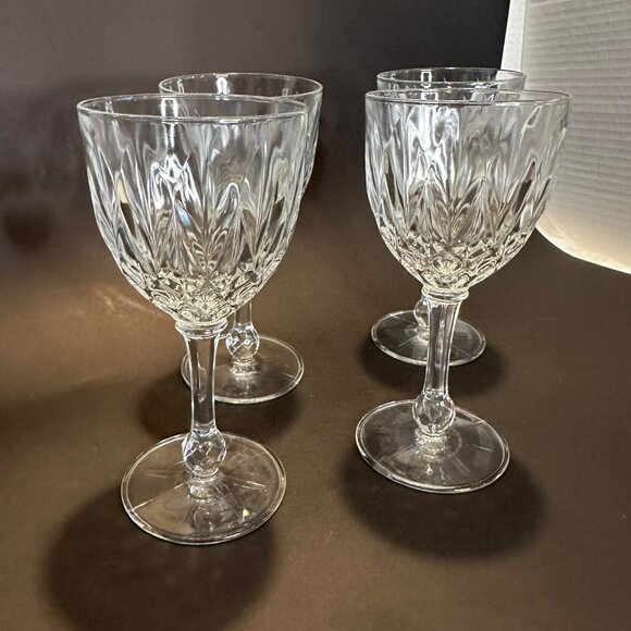 4 French Vintage Crystal Cut Faceted Ball Stem 3.5oz Glasses, Marked France - Picture 4 of 10